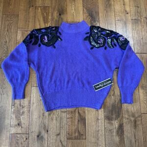 Work In Progress Gladys Badley Vintage Sequin Beaded Silk Angora Sweater Sz L